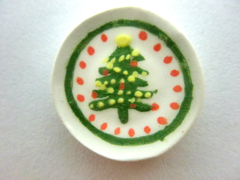 Miniature Christmas plate - Christmas tree with red dots