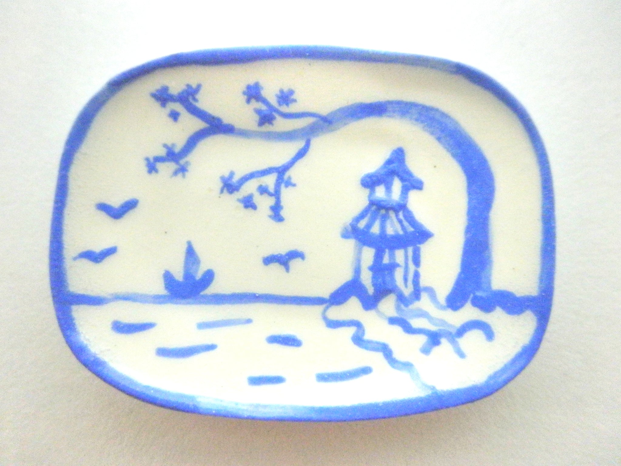 Blue and White Oriental Ceramic oblong plate - sea