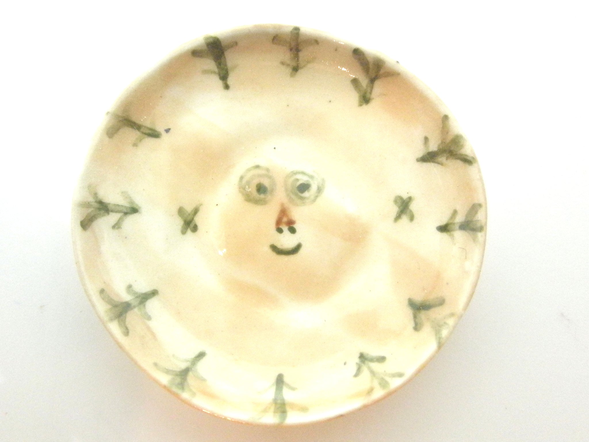 Miniature Picasso inspired ceramic dish - face with greenery