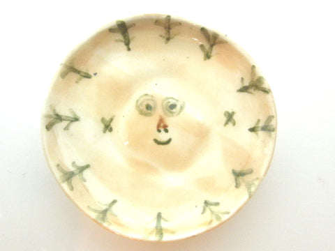 Miniature Picasso inspired ceramic dish - face with greenery