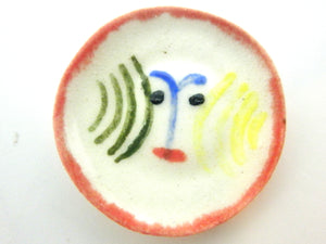 Miniature Picasso inspired small ceramic plate - face with red border