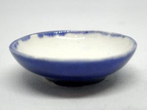 Miniature ceramic bowl white and blue