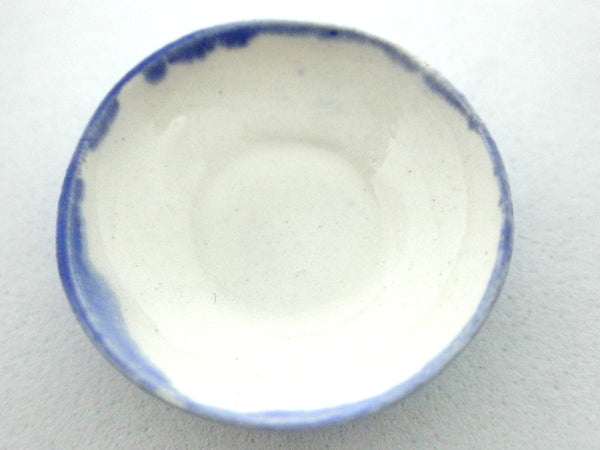 Miniature ceramic bowl white and blue