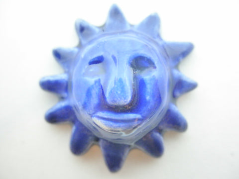 Miniature ceramic Mexican Sun sculpture Blue