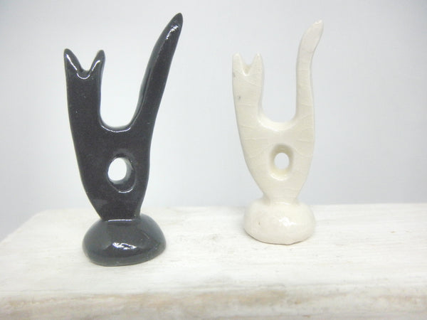 Miniature modern ceramic cat sculpture - white