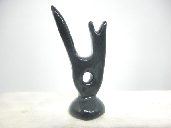 Miniature modern ceramic cat sculpture - black
