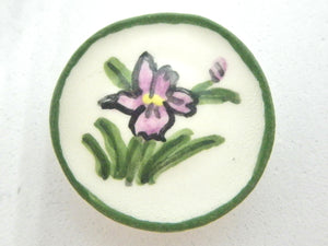 Miniature ceramic plate purple flower with green border
