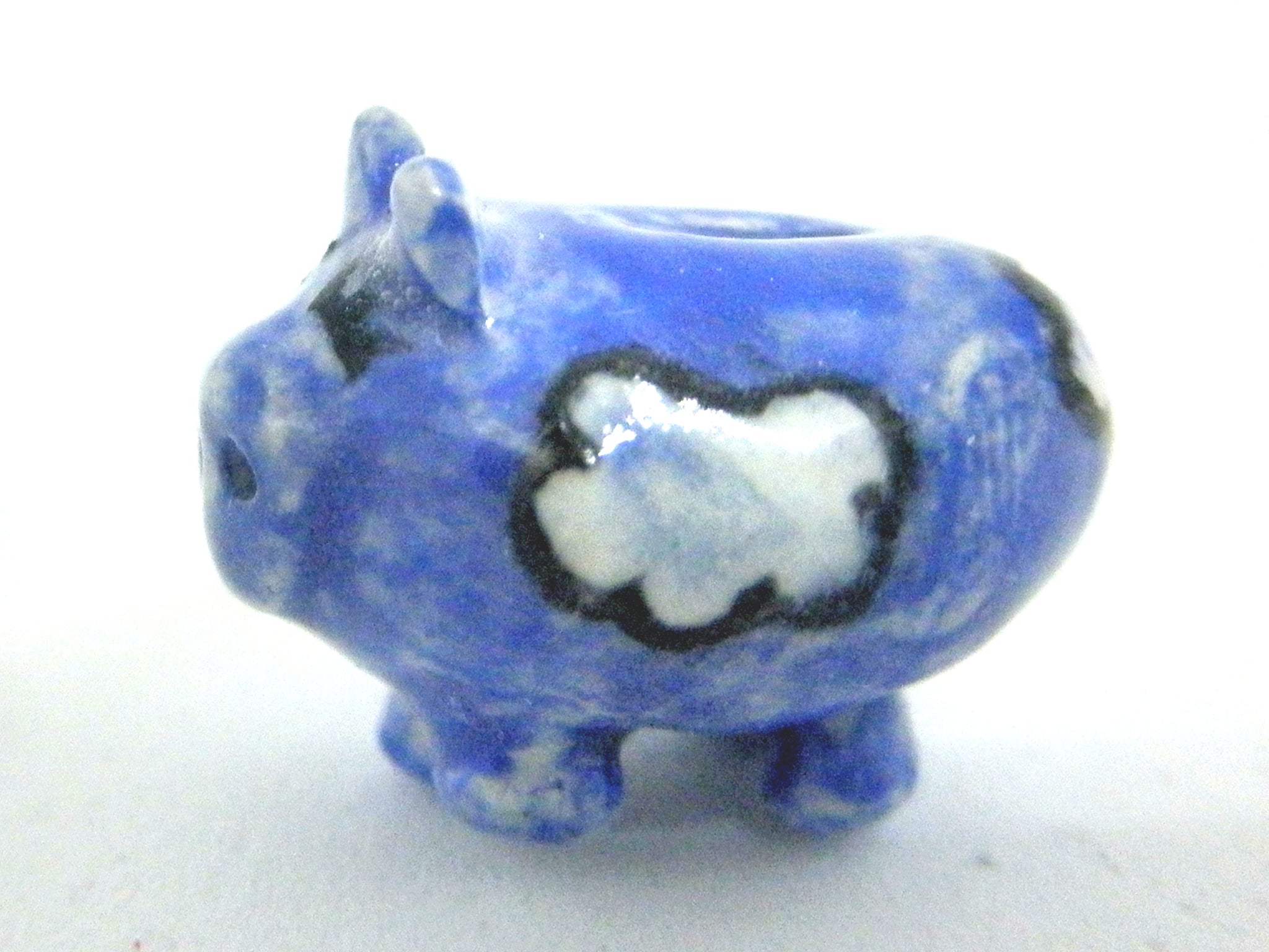Miniature ceramic piggy bank - blue with clouds