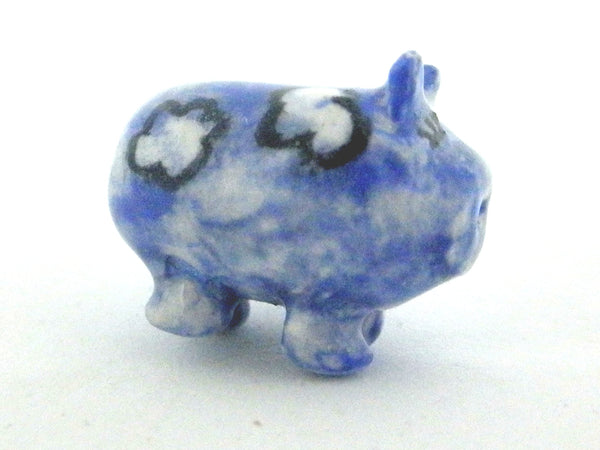 Miniature ceramic piggy bank - blue with clouds