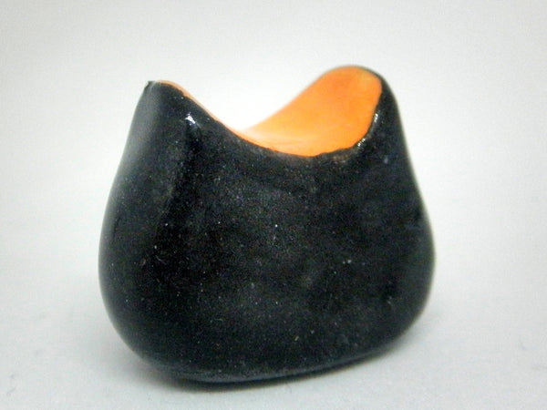 Miniature whimsical ceramic cat sculpture - black and orange