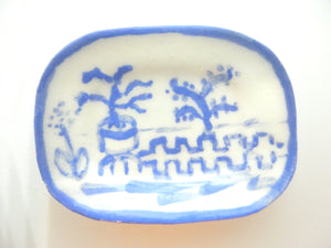 Blue and White Oriental Ceramic oblong plate - potted tree