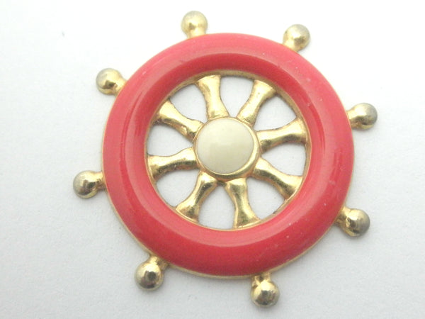 Miniature nautical wall decor red ship wheel