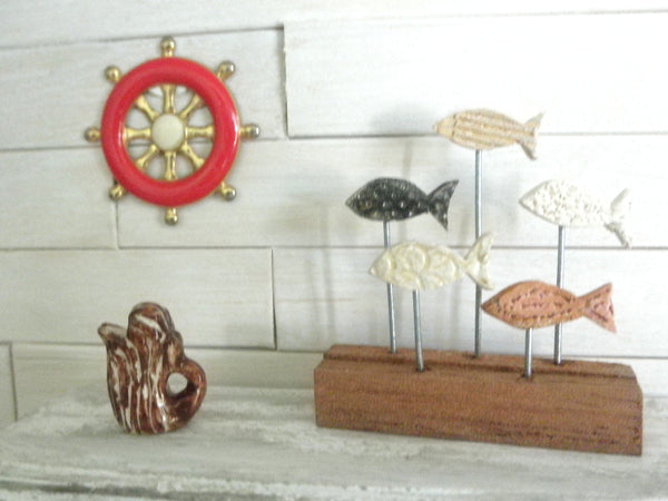 Miniature nautical wall decor red ship wheel
