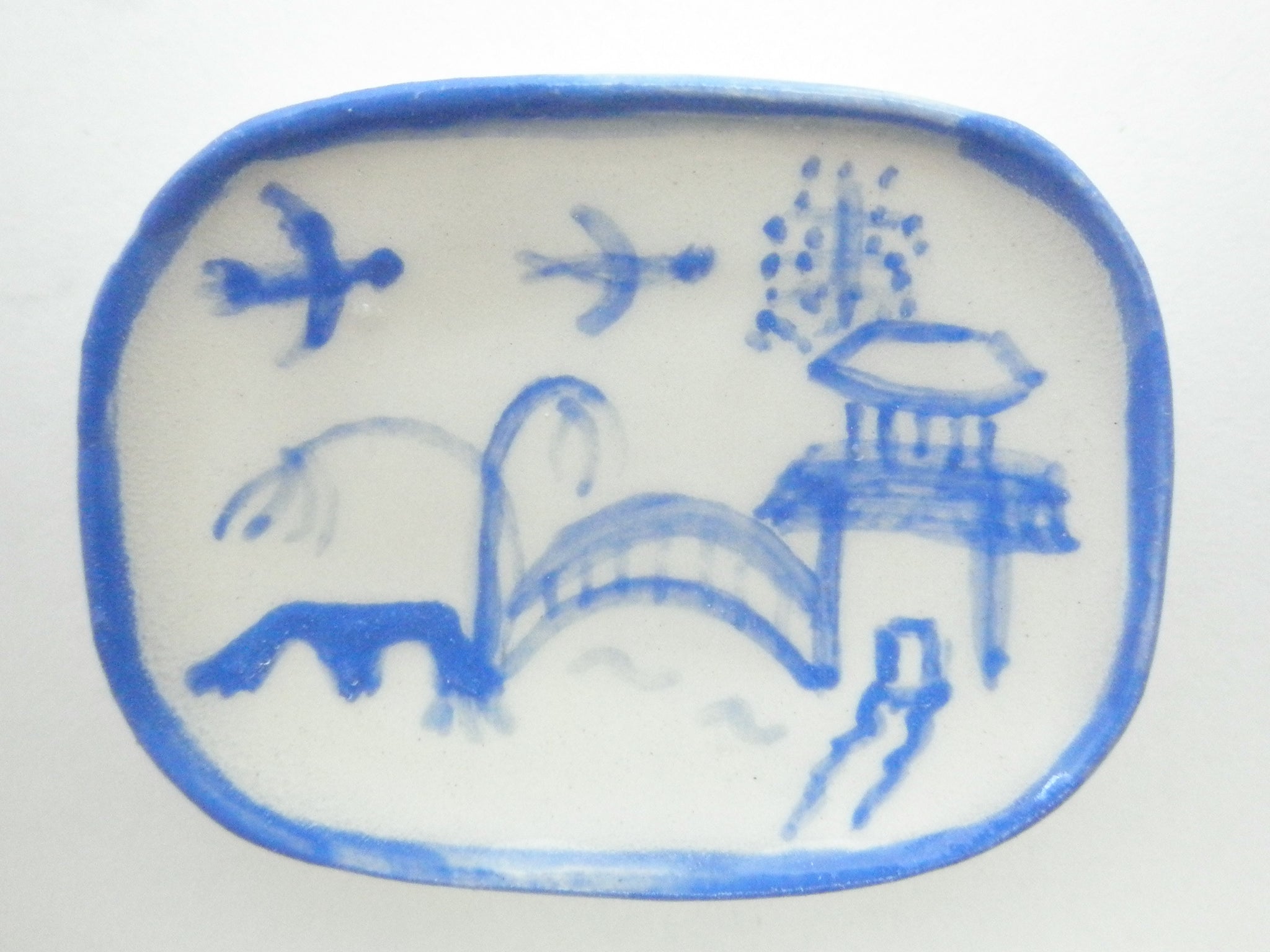 Blue and White Oriental Ceramic oblong plate - birds