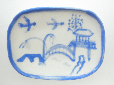 Blue and White Oriental Ceramic oblong plate - birds