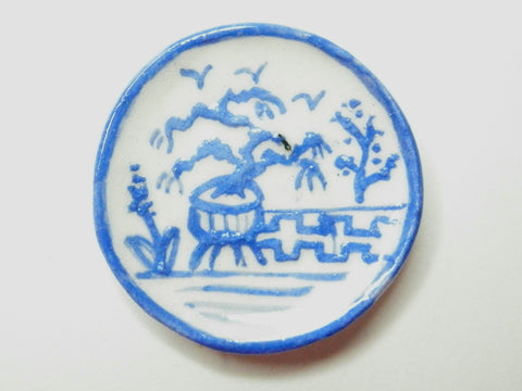 Blue and White Oriental Ceramic plate - potted tree