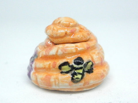 Dollhouse miniature artist hand painted beehive ceramic cookie jar