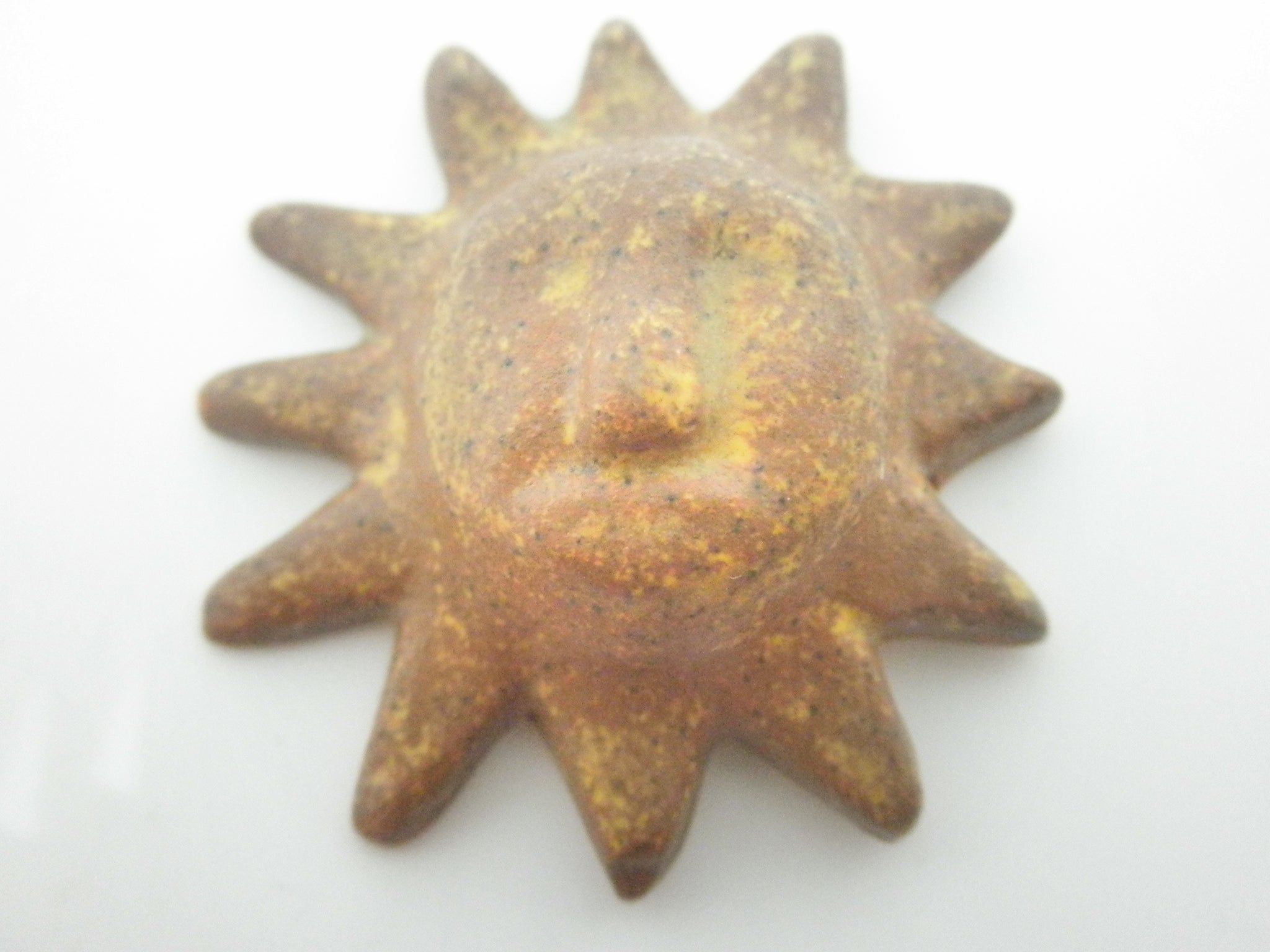 Miniature ceramic Mexican Sun sculpture Brown