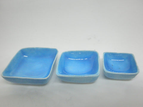 Miniature ceramic set of nestled square plates basque blue
