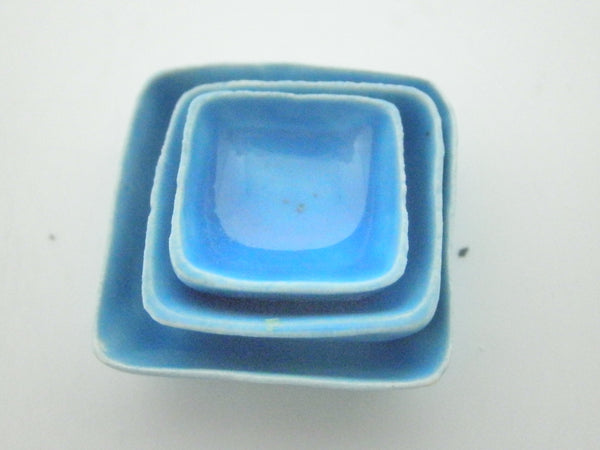 Miniature ceramic set of nestled square plates basque blue